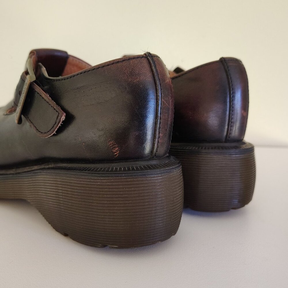 Vintage Black & Brown Leather Made in England DR. MARTENS Chunky Mary Jane Shoes - Picture 7 of 11